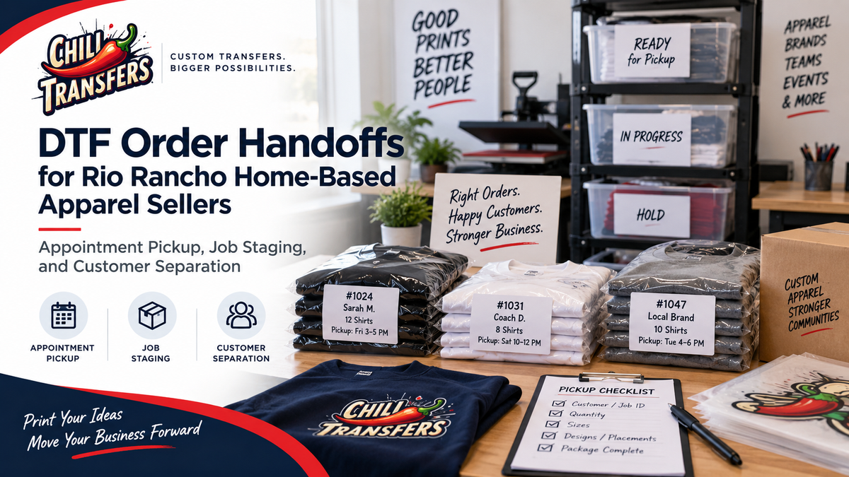 DTF Order Handoffs for Rio Rancho Home-Based Apparel Sellers: Appointment Pickup, Job Staging, and Customer Separation