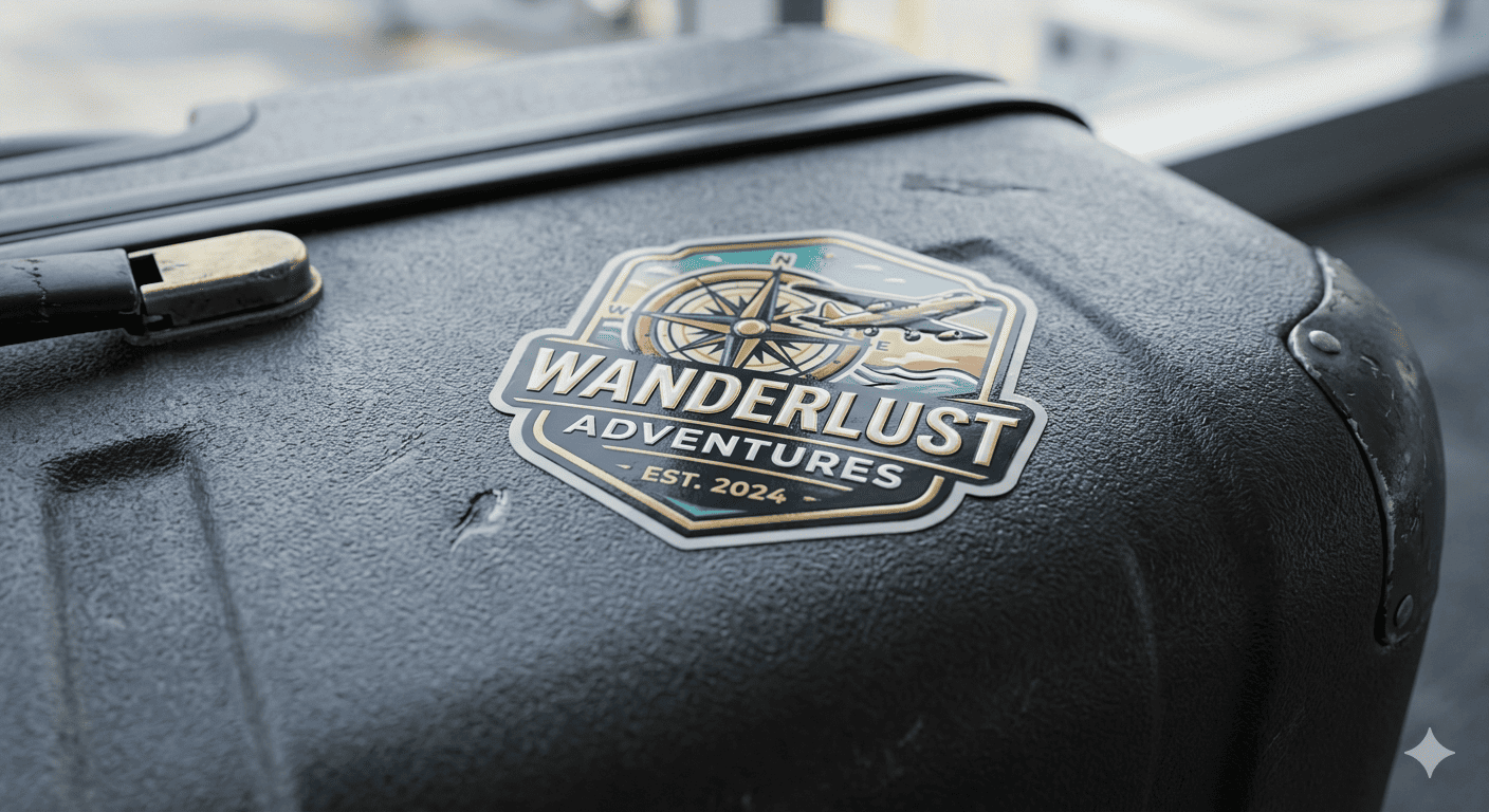 waterproof travel sticker applied to hard-shell suitcase