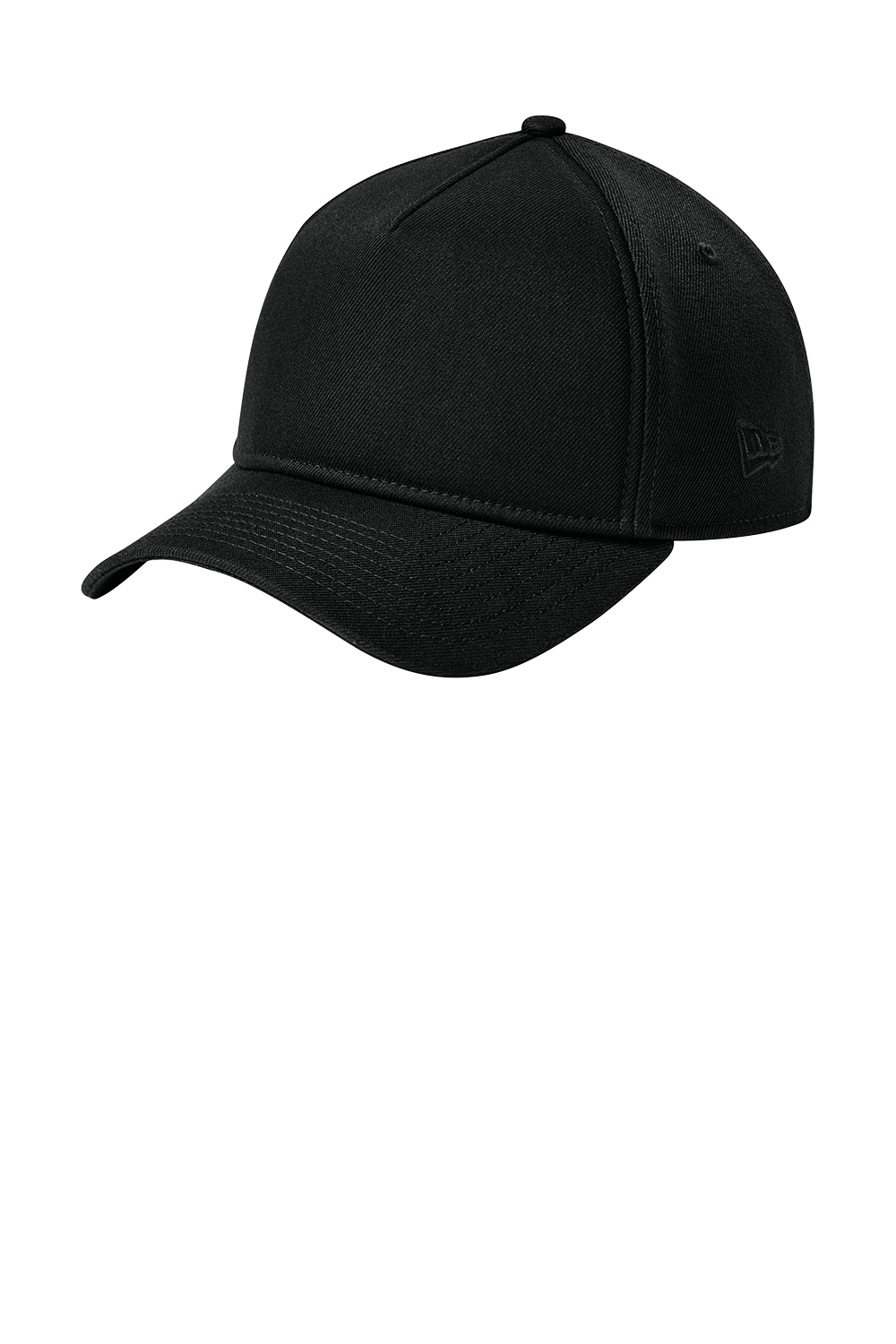 Plain black baseball cap, side view, suitable for custom DTF transfers and printing