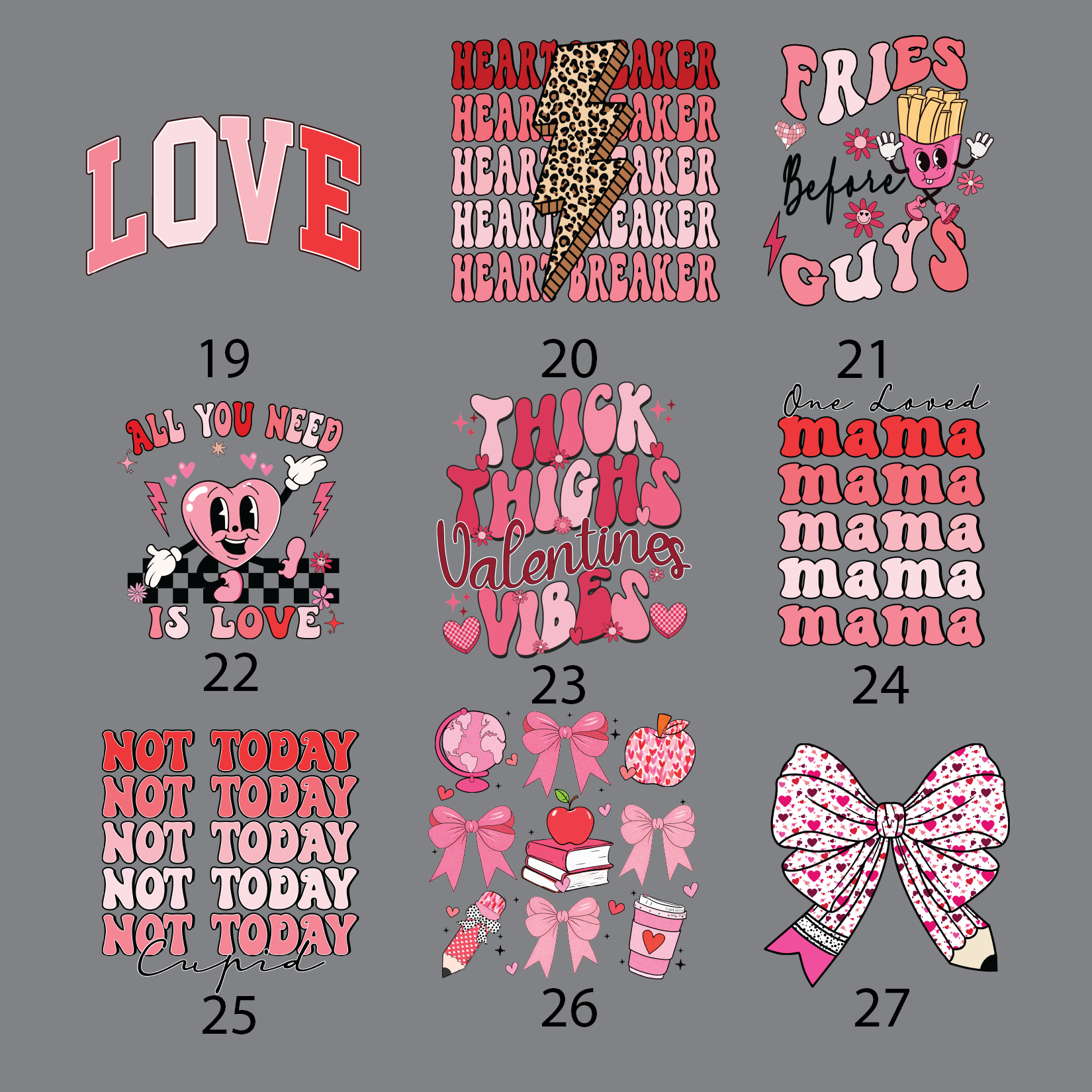 Valentine's Day DTF Transfers (Ready to Press)